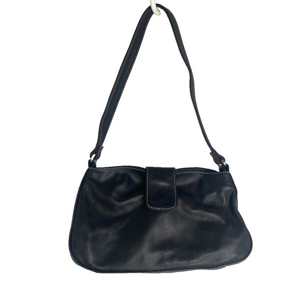 Fossil Handbags - Fossil 1954 Black Soft Top Grain Leather Fold-Over Shoulder Bag Purse=